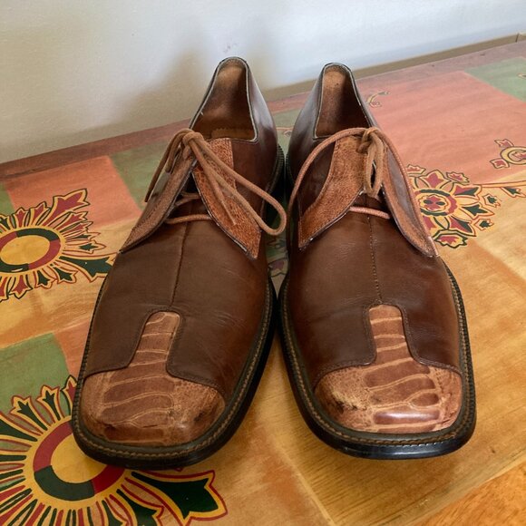 Moretti Collezione Italia Men's Leather Lace-up Dress Shoes, Size 10, Brown Croc - Picture 7 of 16
